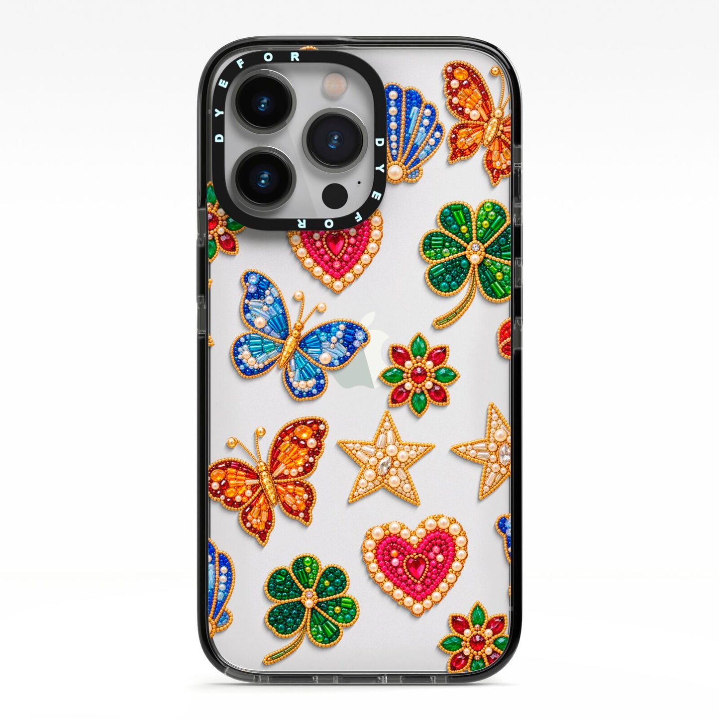 Lucky Keepsakes Beaded Charm iPhone 13 Pro Black Impact Case on Silver phone