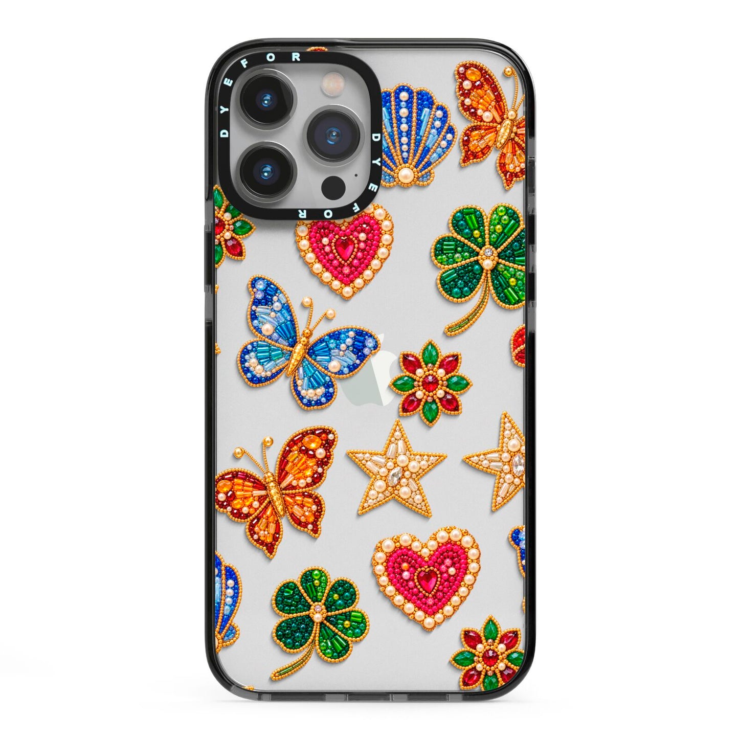 Lucky Keepsakes Beaded Charm iPhone 13 Pro Max Black Impact Case on Silver phone