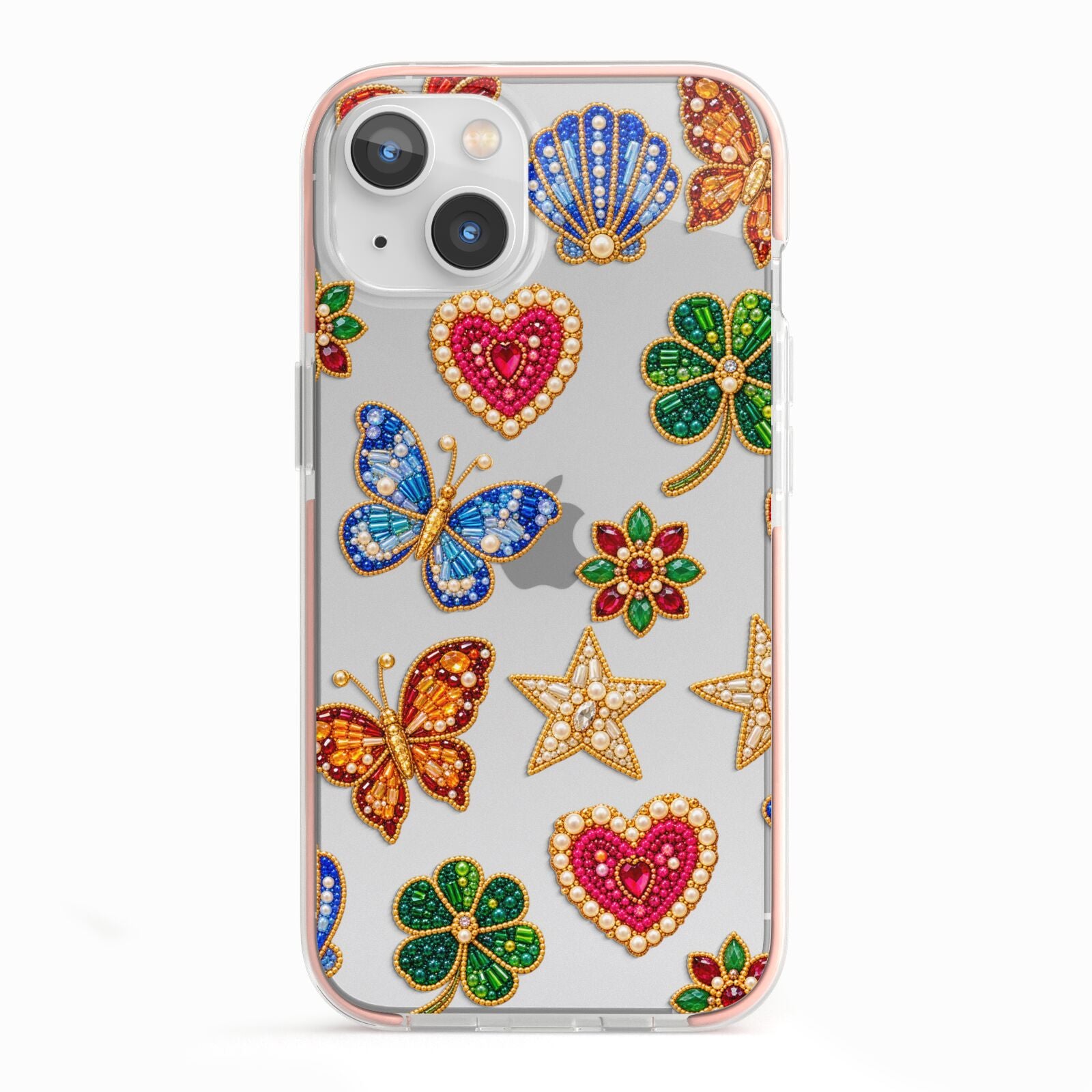 Lucky Keepsakes Beaded Charm iPhone 13 TPU Impact Case with Pink Edges