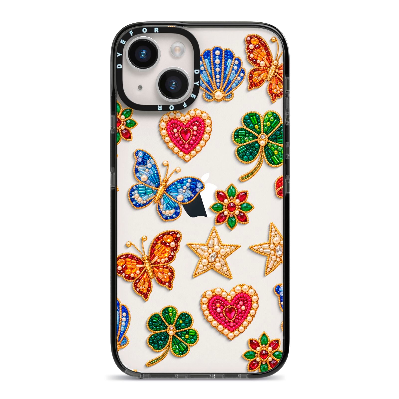 Lucky Keepsakes Beaded Charm iPhone 14 Black Impact Case on Silver phone