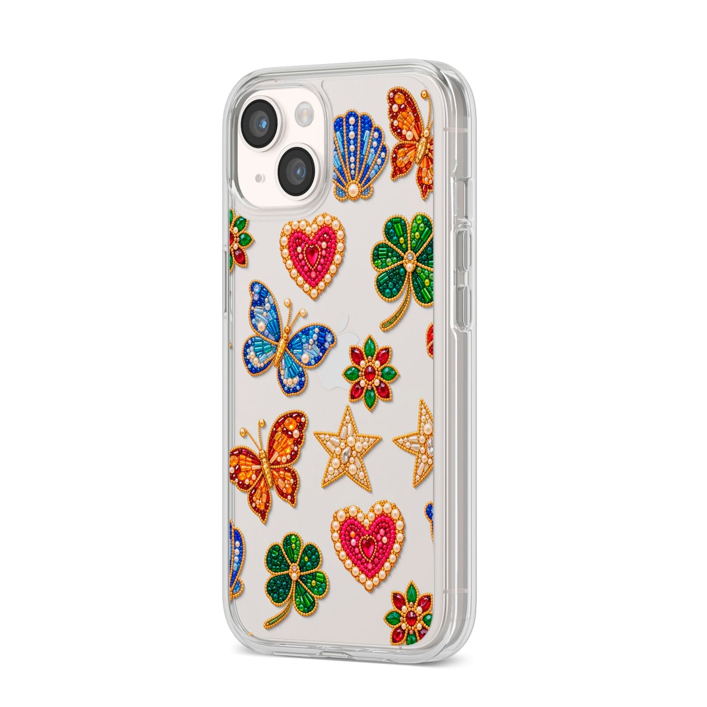 Lucky Keepsakes Beaded Charm iPhone 14 Clear Tough Case Starlight Angled Image