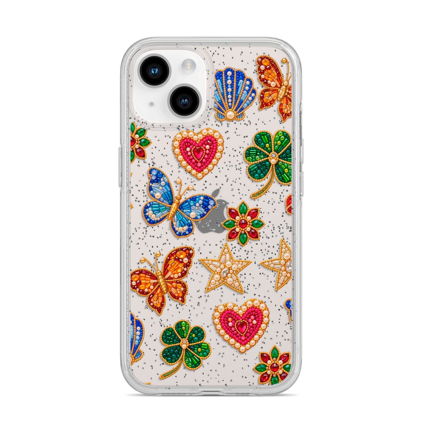 Lucky Keepsakes Beaded Charm iPhone 14 Glitter Tough Case Starlight