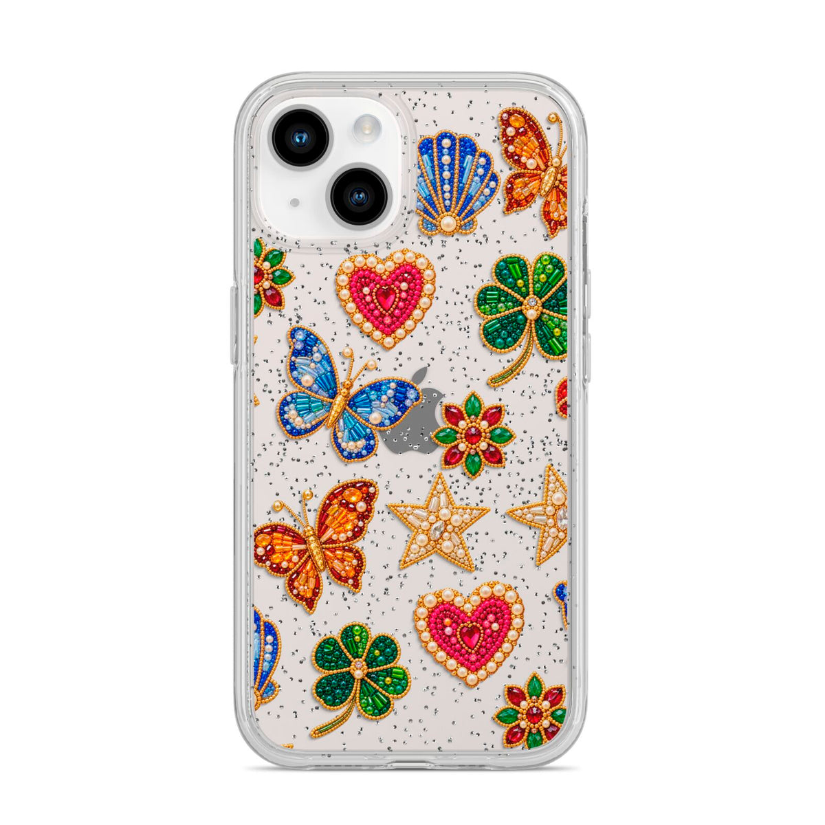 Lucky Keepsakes Beaded Charm iPhone 14 Glitter Tough Case Starlight