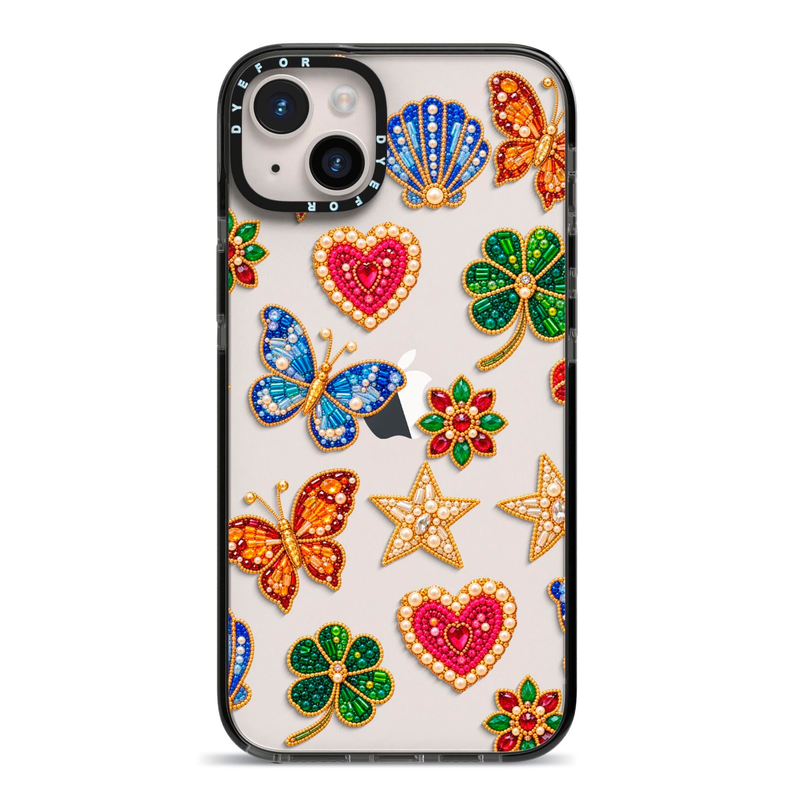 Lucky Keepsakes Beaded Charm iPhone 14 Plus Black Impact Case on Silver phone