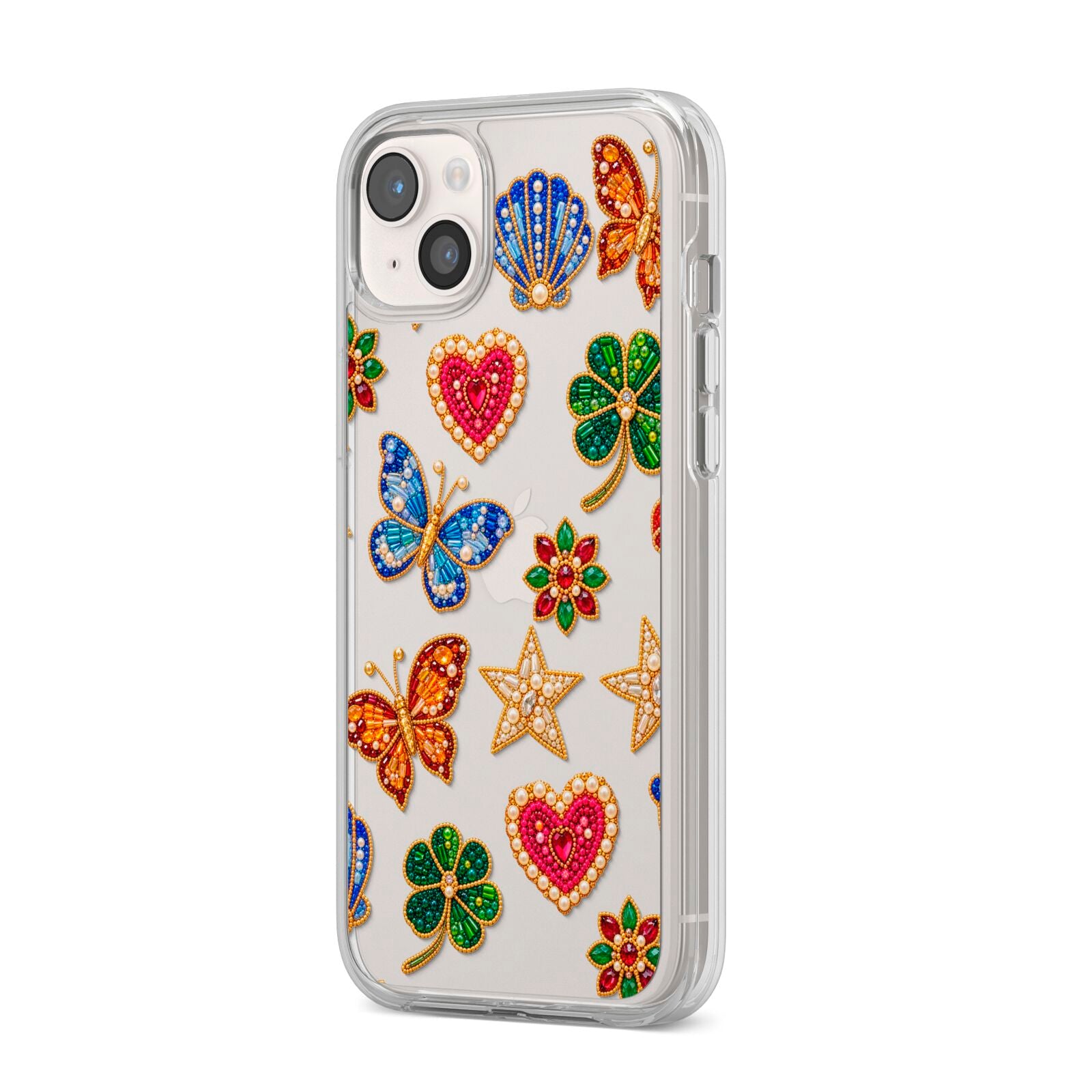 Lucky Keepsakes Beaded Charm iPhone 14 Plus Clear Tough Case Starlight Angled Image