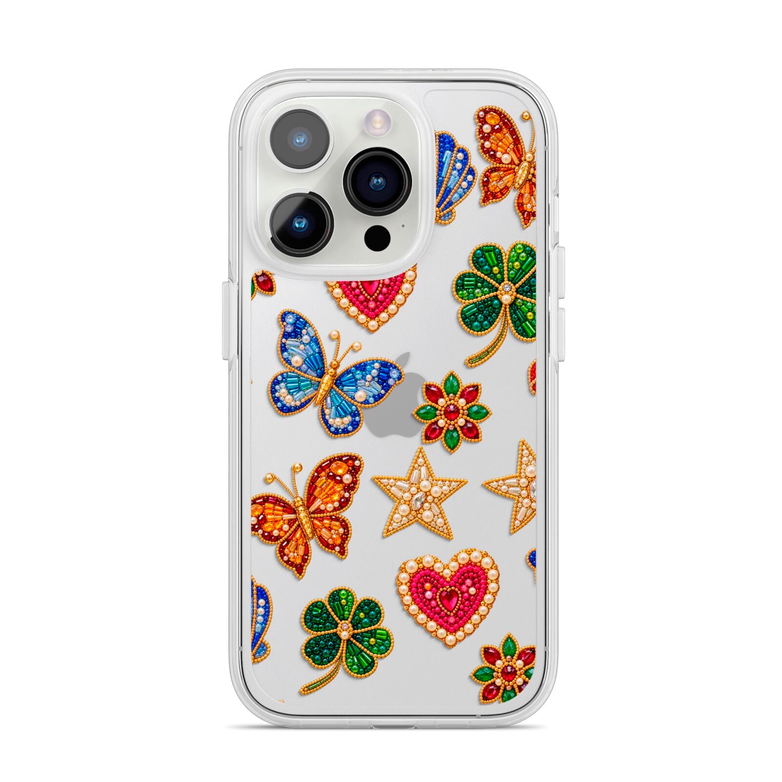 Lucky Keepsakes Beaded Charm iPhone 14 Pro Clear Tough Case Silver