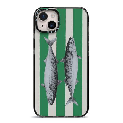 Mackerel Stripe iPhone 14 Plus Black Impact Case on Silver phone