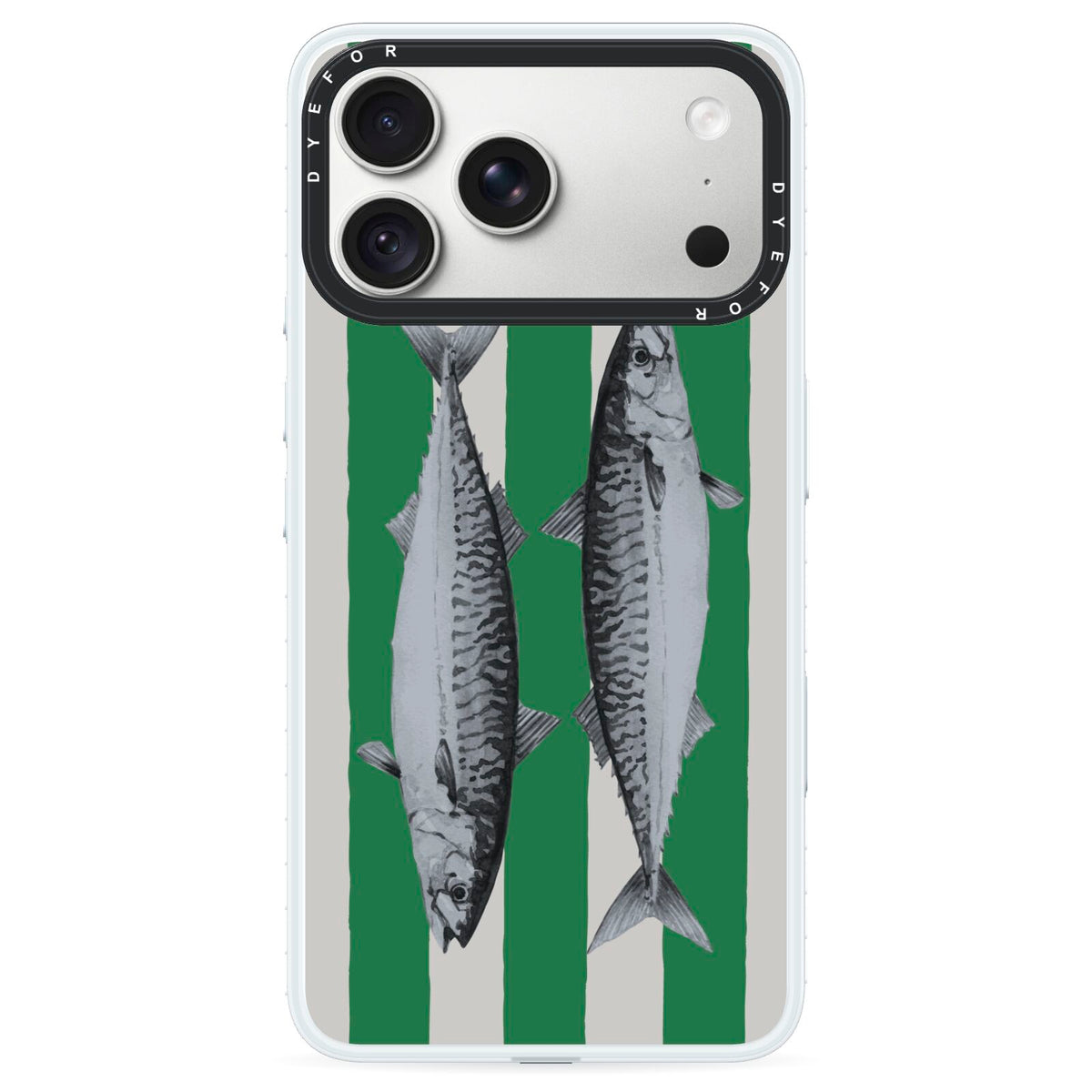 Mackerel Stripe iPhone 18 Pro Black Impact Pre order Case on Silver phone