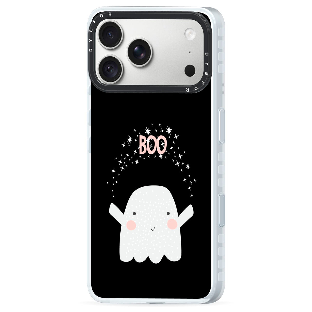 Magical Ghost iPhone 18 Pro Black Impact Pre order Case Side Angle on Silver phone