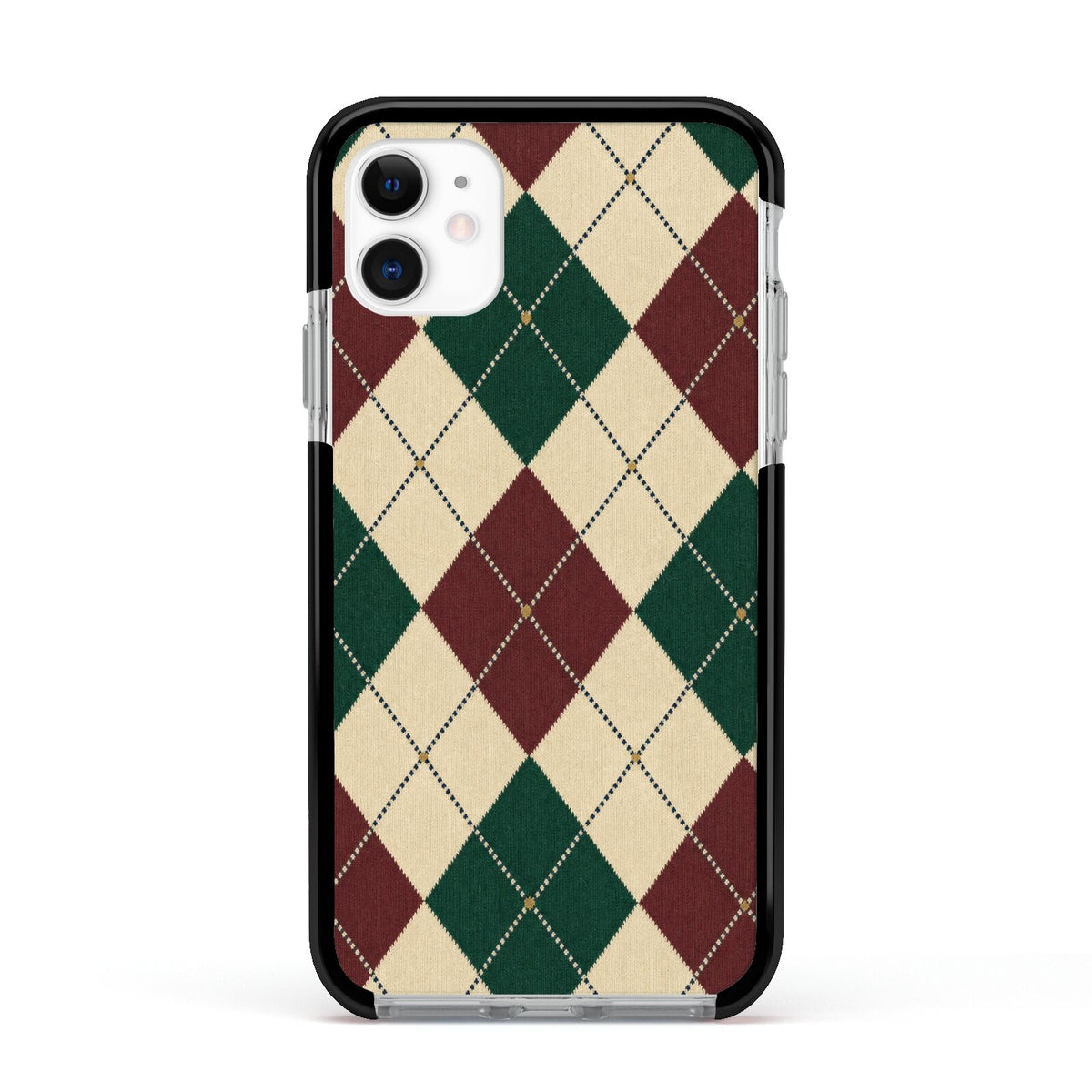 Manor House Argyle Apple iPhone 11 in White with Black Impact Case