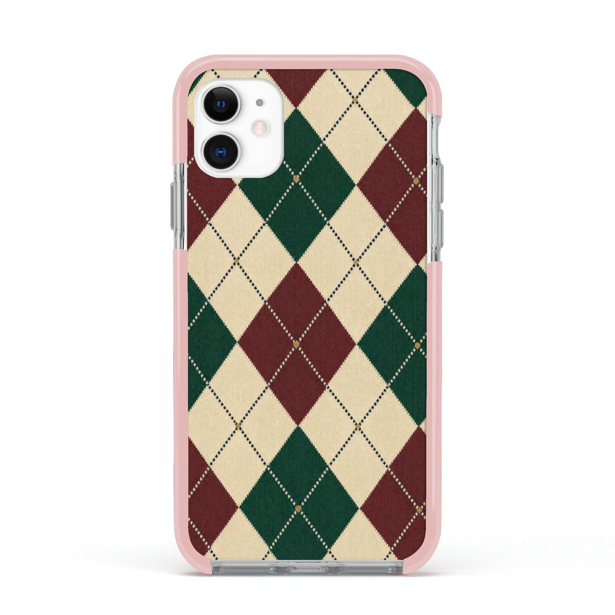 Manor House Argyle Apple iPhone 11 in White with Pink Impact Case