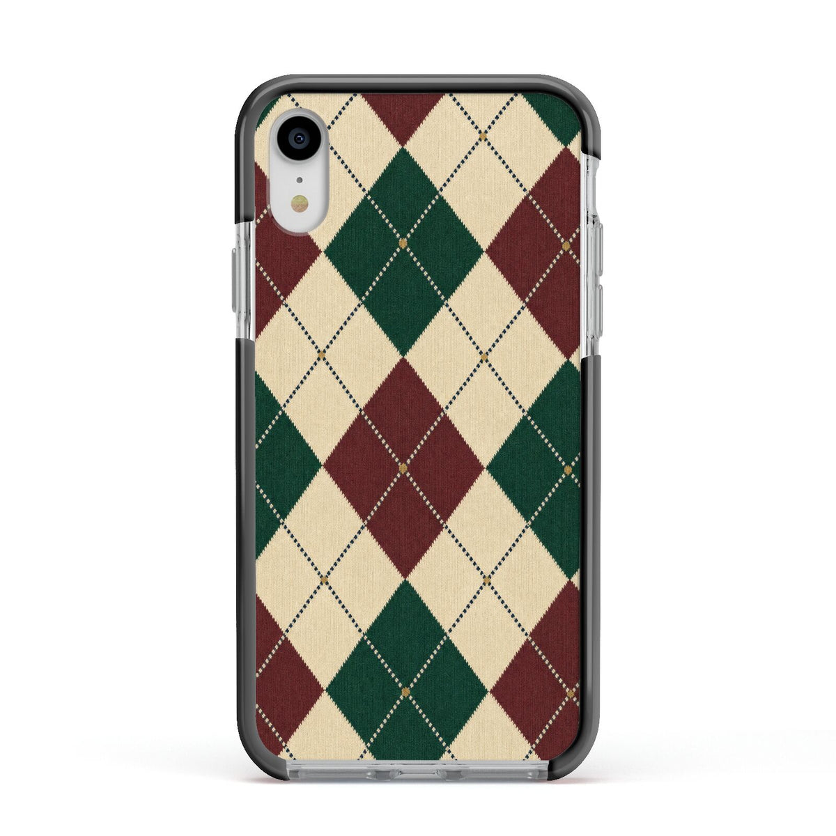 Manor House Argyle Apple iPhone XR Impact Case Black Edge on Silver Phone