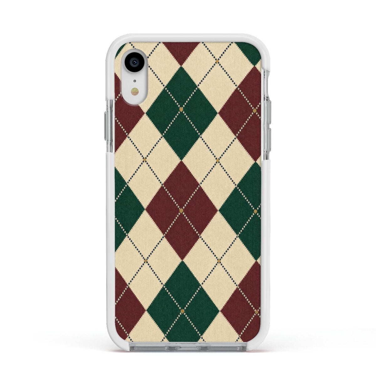 Manor House Argyle Apple iPhone XR Impact Case White Edge on Silver Phone