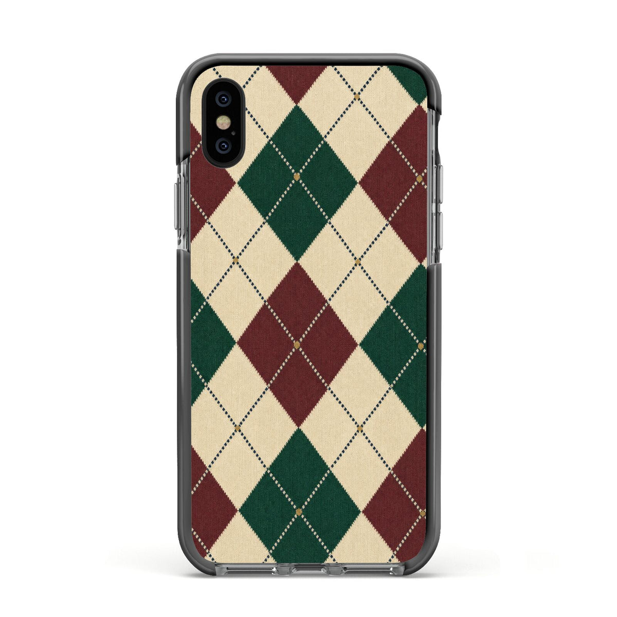 Manor House Argyle Apple iPhone Xs Impact Case Black Edge on Black Phone