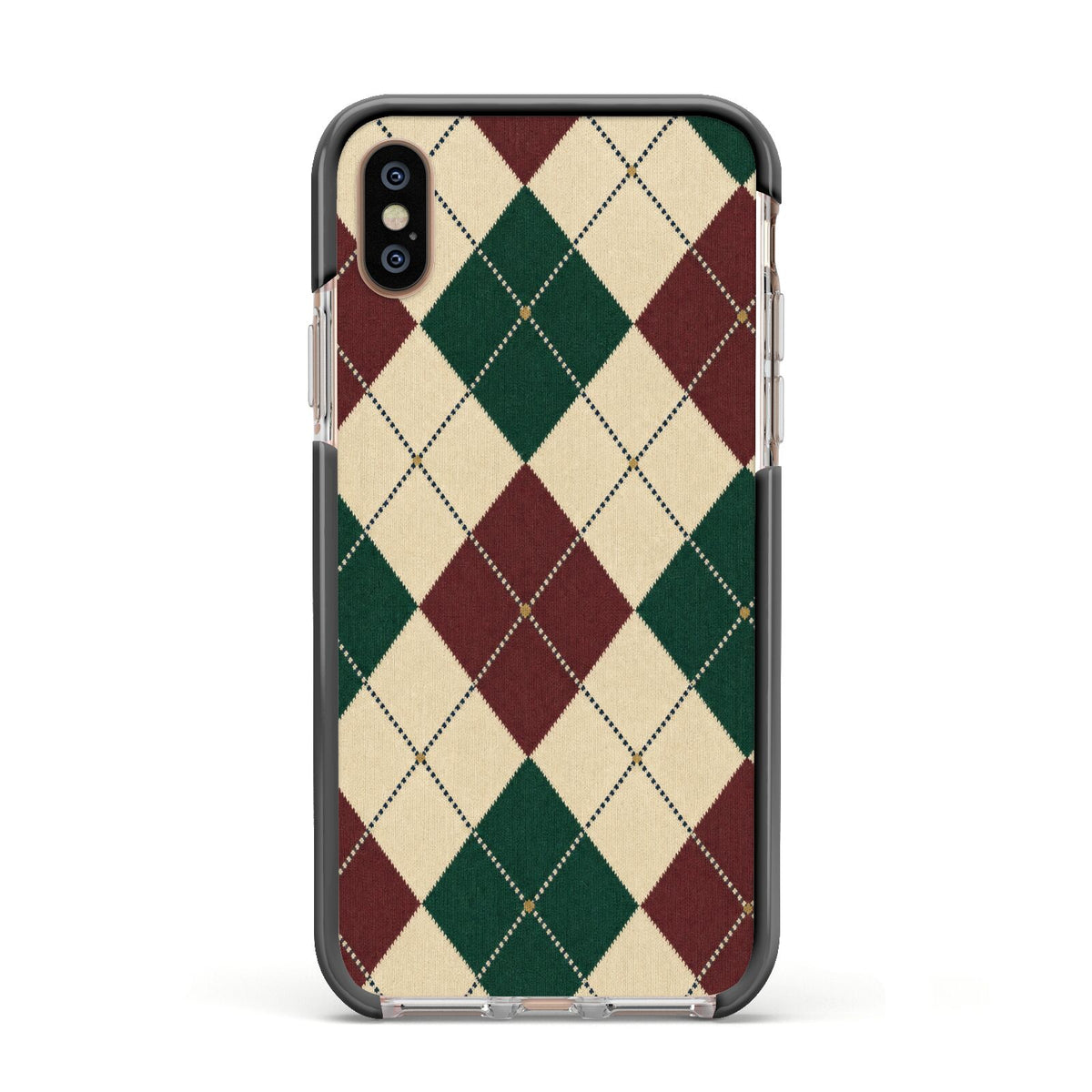 Manor House Argyle Apple iPhone Xs Impact Case Black Edge on Gold Phone