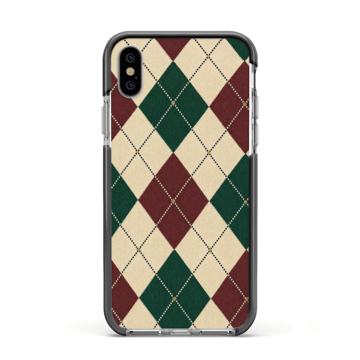 Manor House Argyle Apple iPhone Xs Impact Case Black Edge on Silver Phone