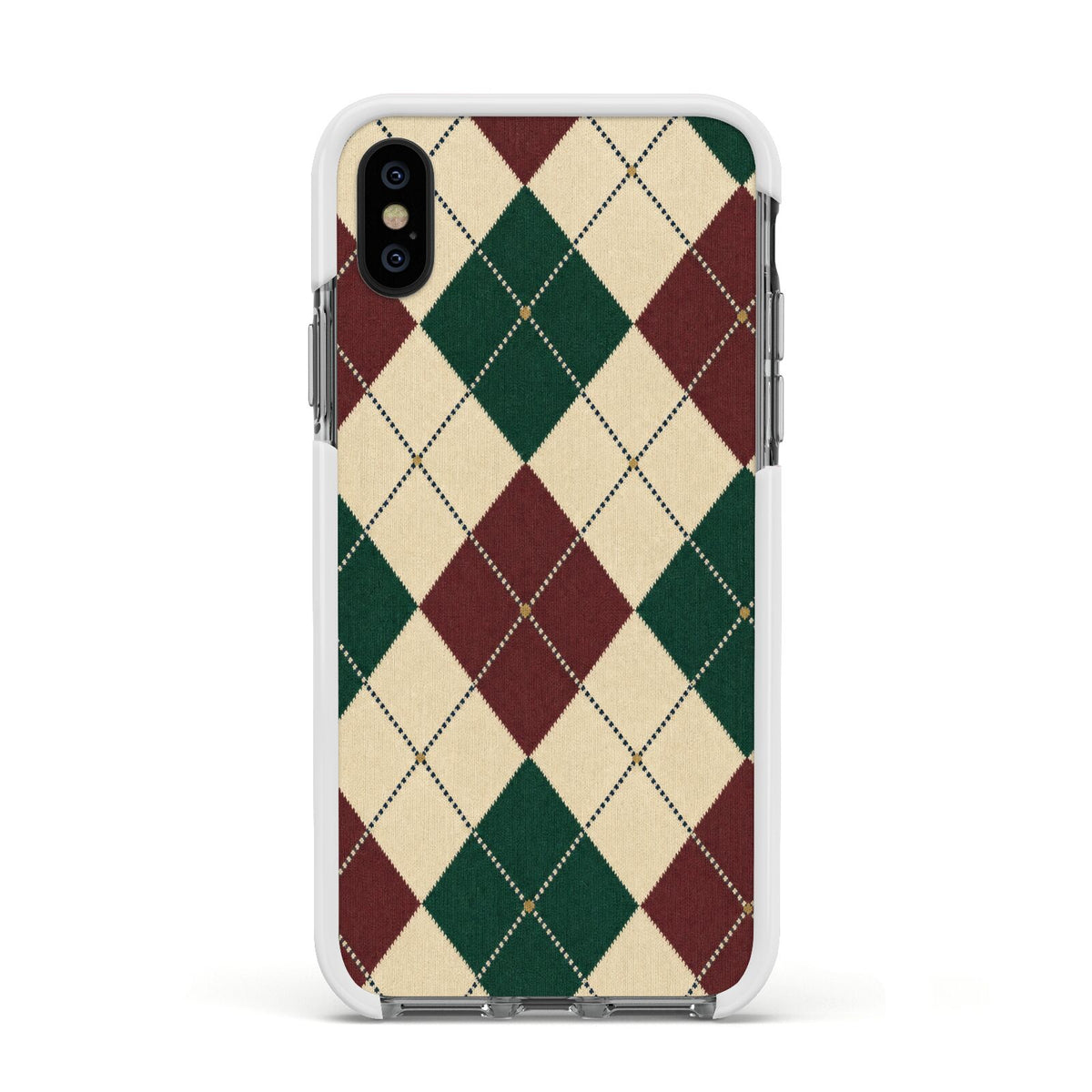 Manor House Argyle Apple iPhone Xs Impact Case White Edge on Black Phone