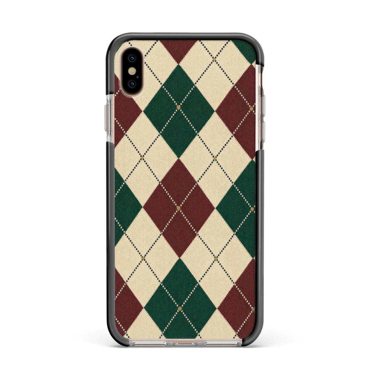 Manor House Argyle Apple iPhone Xs Max Impact Case Black Edge on Gold Phone
