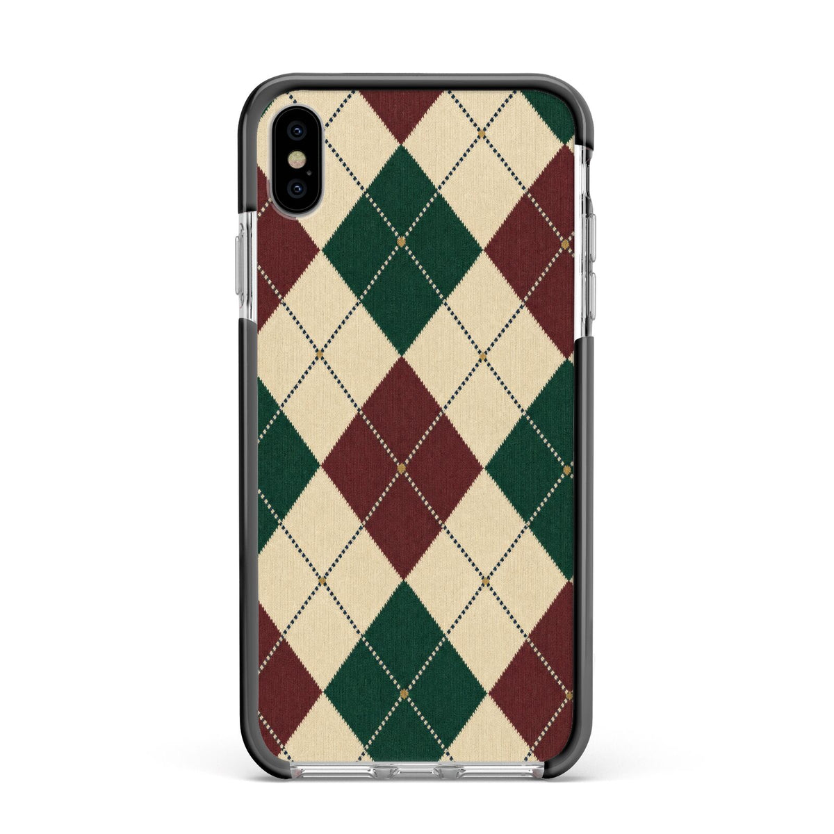 Manor House Argyle Apple iPhone Xs Max Impact Case Black Edge on Silver Phone