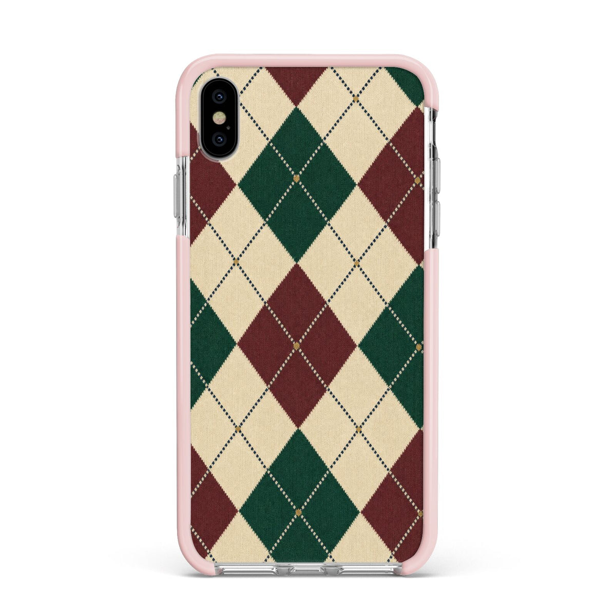 Manor House Argyle Apple iPhone Xs Max Impact Case Pink Edge on Silver Phone