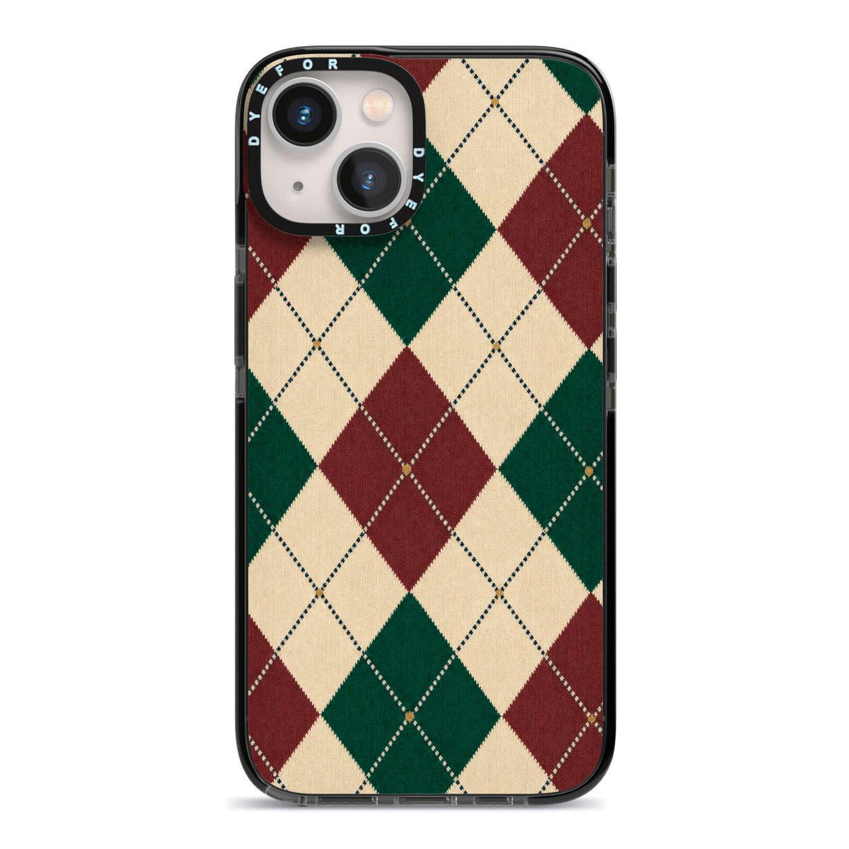 Manor House Argyle iPhone 13 Black Impact Case on Silver phone