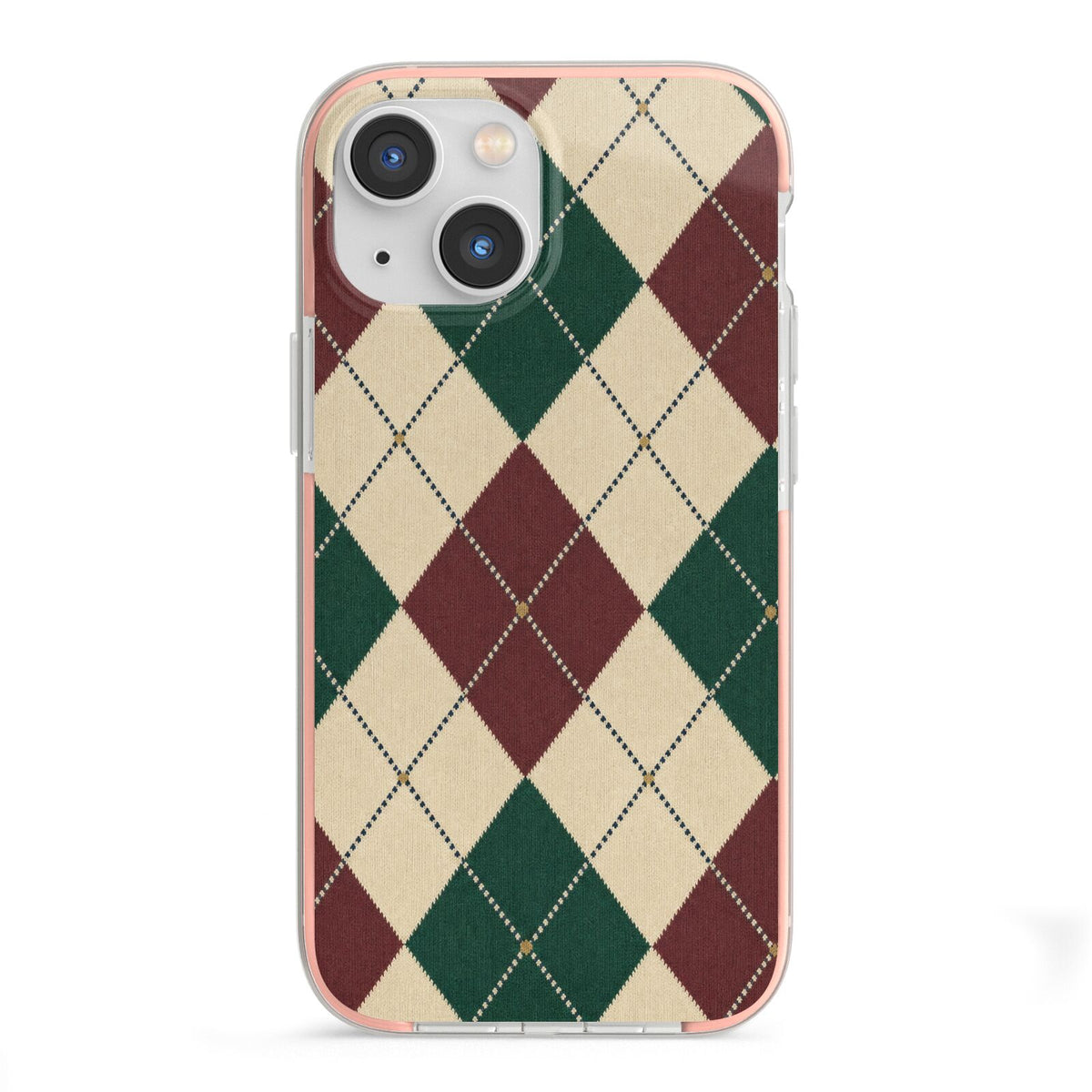 Manor House Argyle iPhone 13 Mini TPU Impact Case with Pink Edges