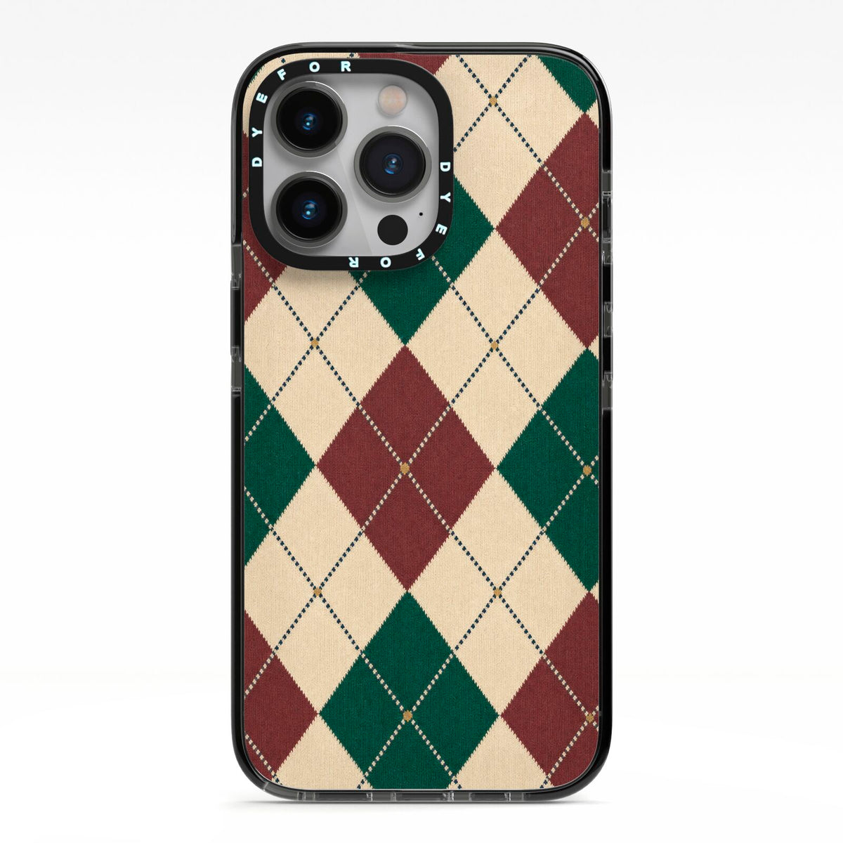 Manor House Argyle iPhone 13 Pro Black Impact Case on Silver phone