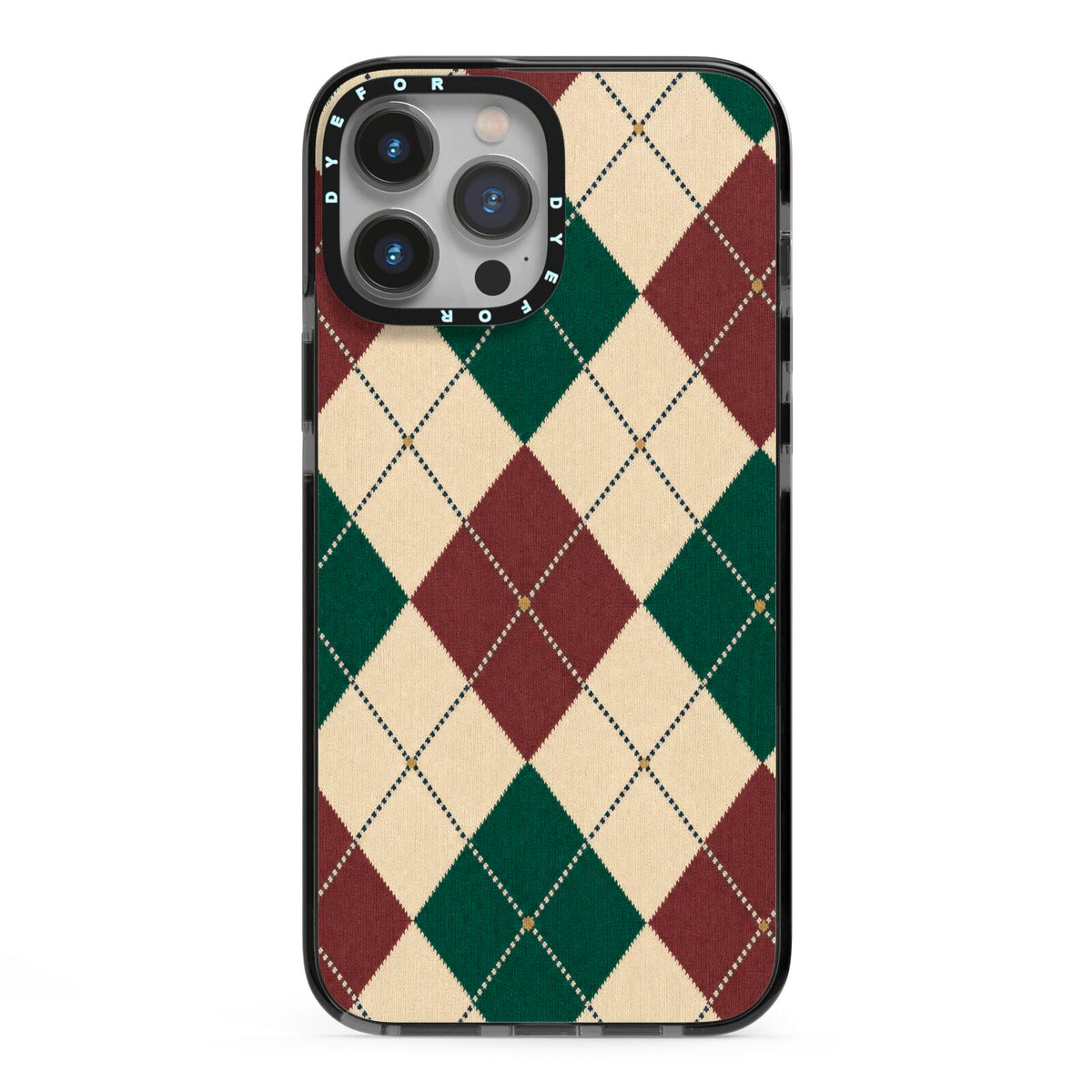 Manor House Argyle iPhone 13 Pro Max Black Impact Case on Silver phone