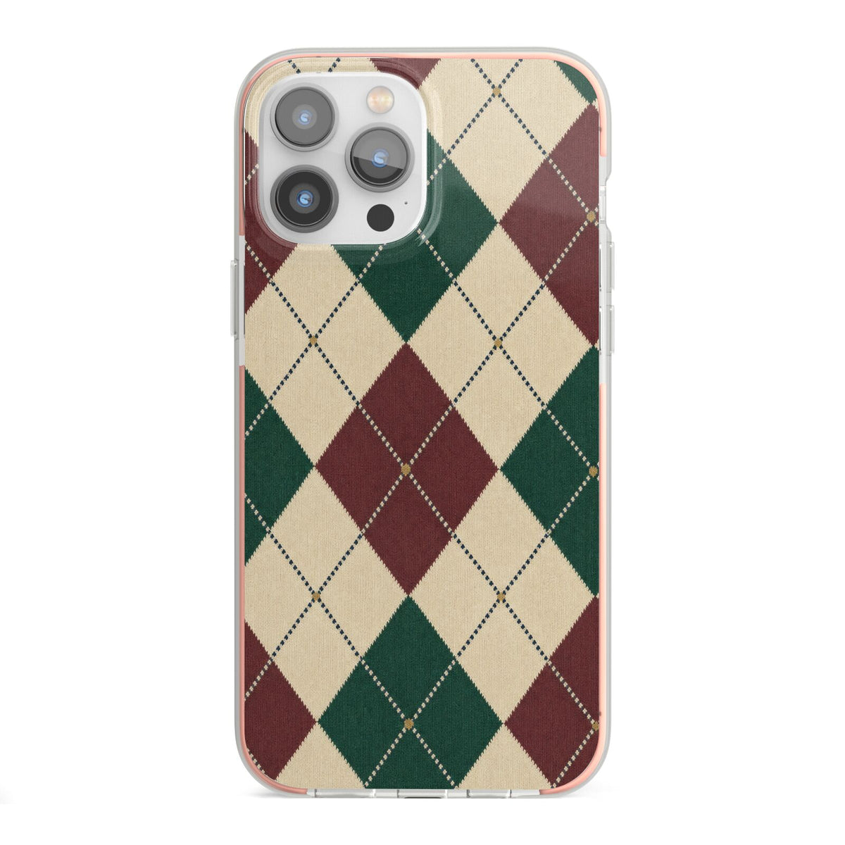 Manor House Argyle iPhone 13 Pro Max TPU Impact Case with Pink Edges