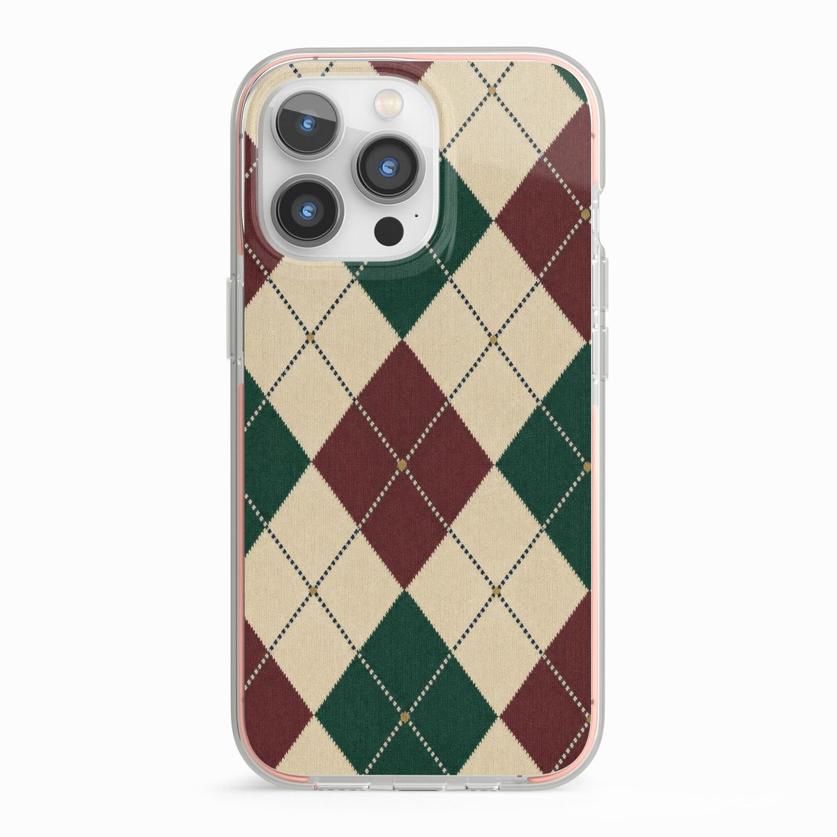 Manor House Argyle iPhone 13 Pro TPU Impact Case with Pink Edges