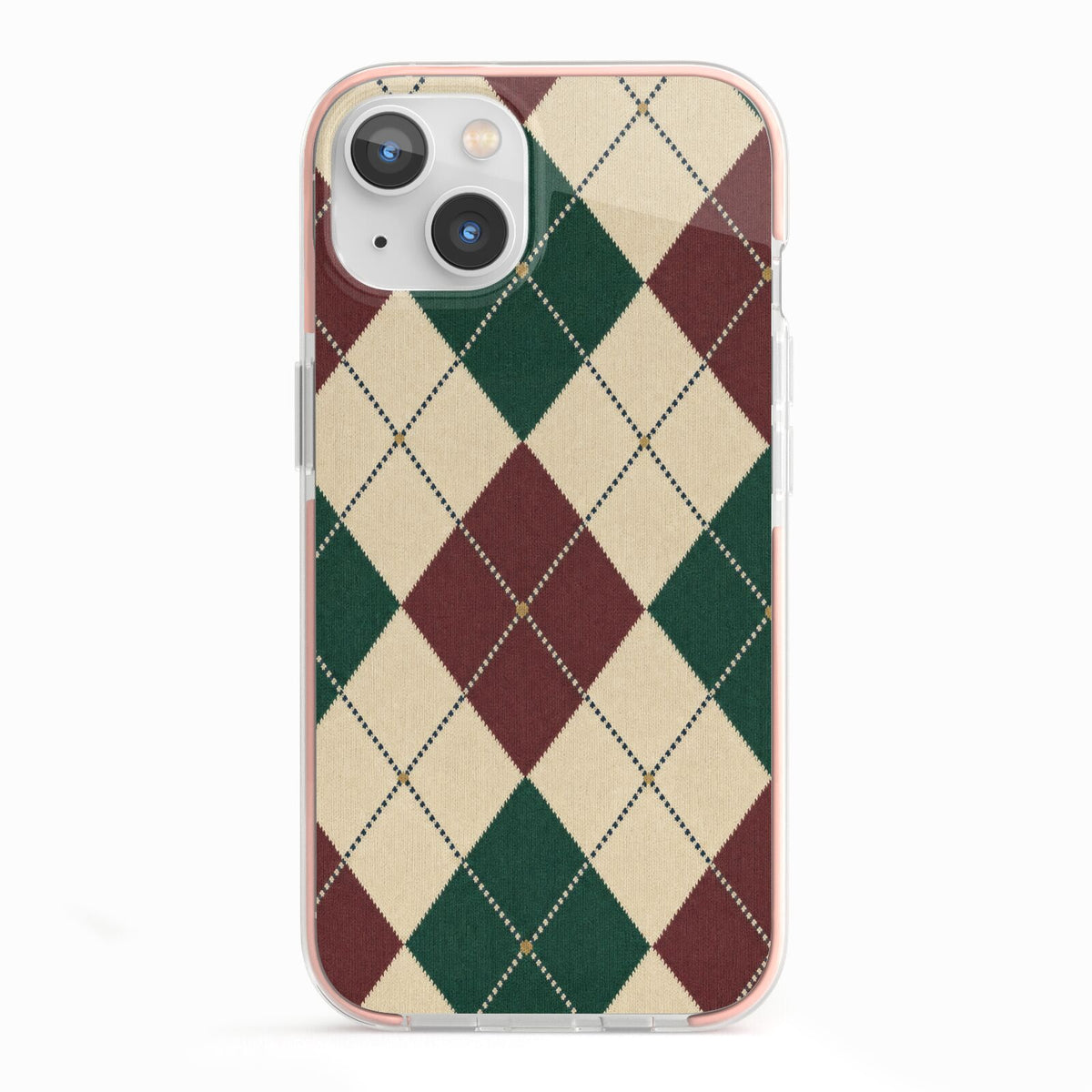Manor House Argyle iPhone 13 TPU Impact Case with Pink Edges