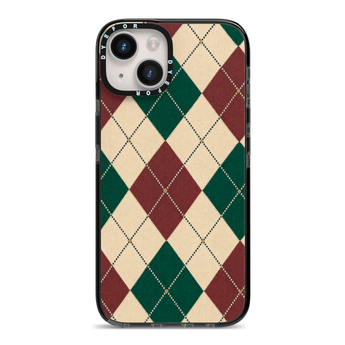 Manor House Argyle iPhone 14 Black Impact Case on Silver phone