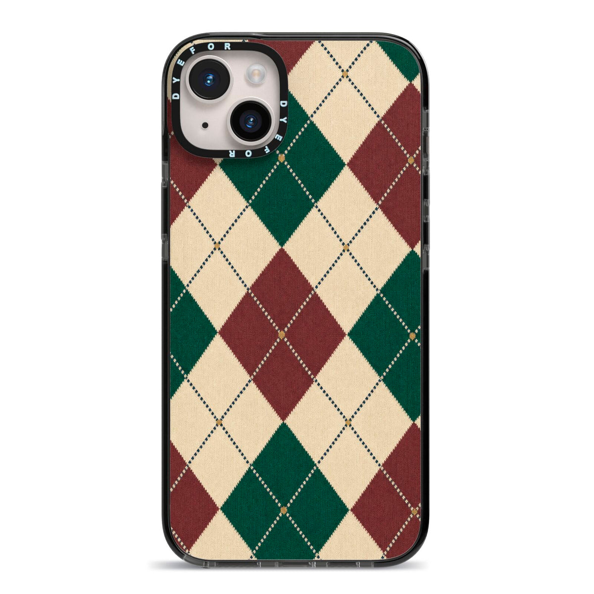 Manor House Argyle iPhone 14 Plus Black Impact Case on Silver phone