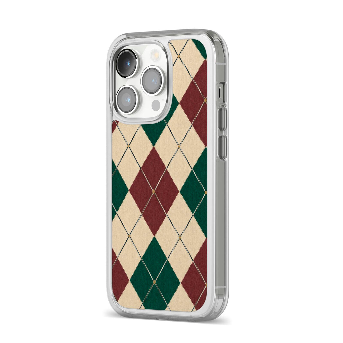 Manor House Argyle iPhone 14 Pro Clear Tough Case Silver Angled Image