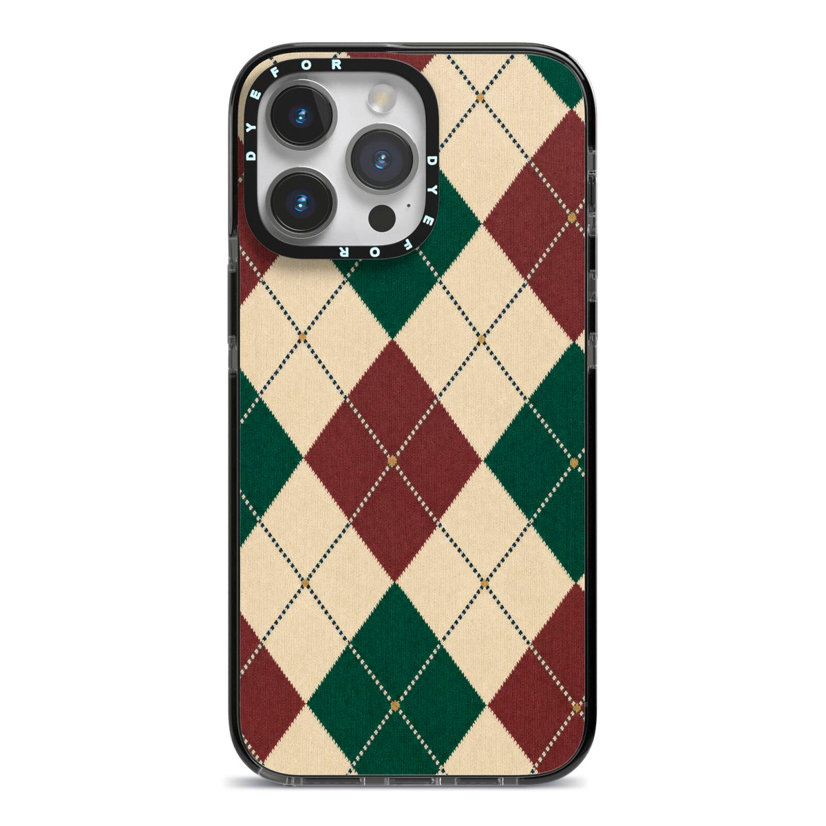 Manor House Argyle iPhone 14 Pro Max Black Impact Case on Silver phone