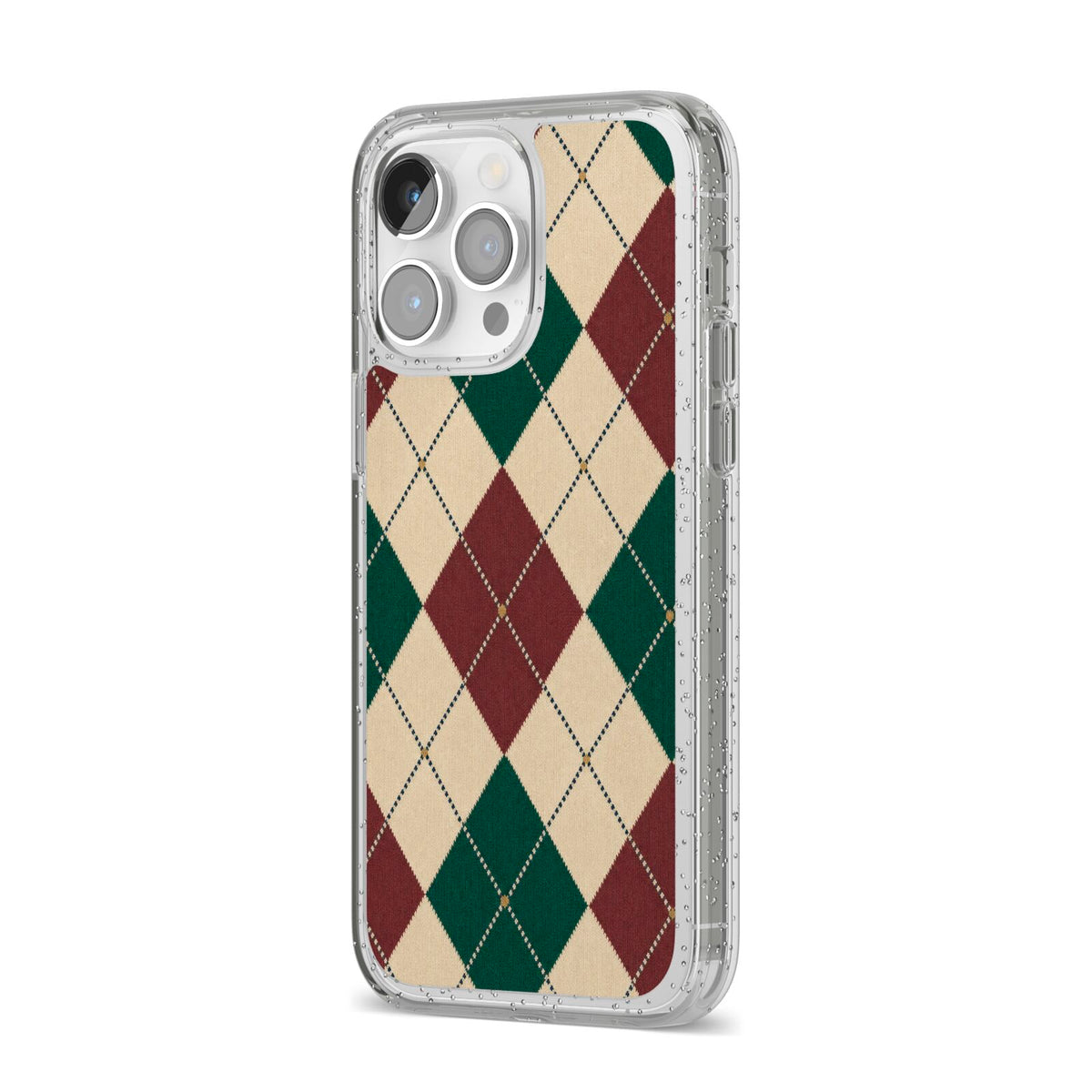 Manor House Argyle iPhone 14 Pro Max Glitter Tough Case Silver Angled Image