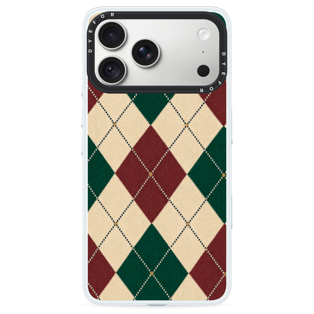 Manor House Argyle iPhone 18 Pro Black Impact Pre order Case on Silver phone