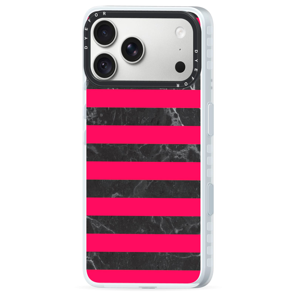 Marble Black Hot Pink iPhone 18 Pro Black Impact Pre order Case Side Angle on Silver phone
