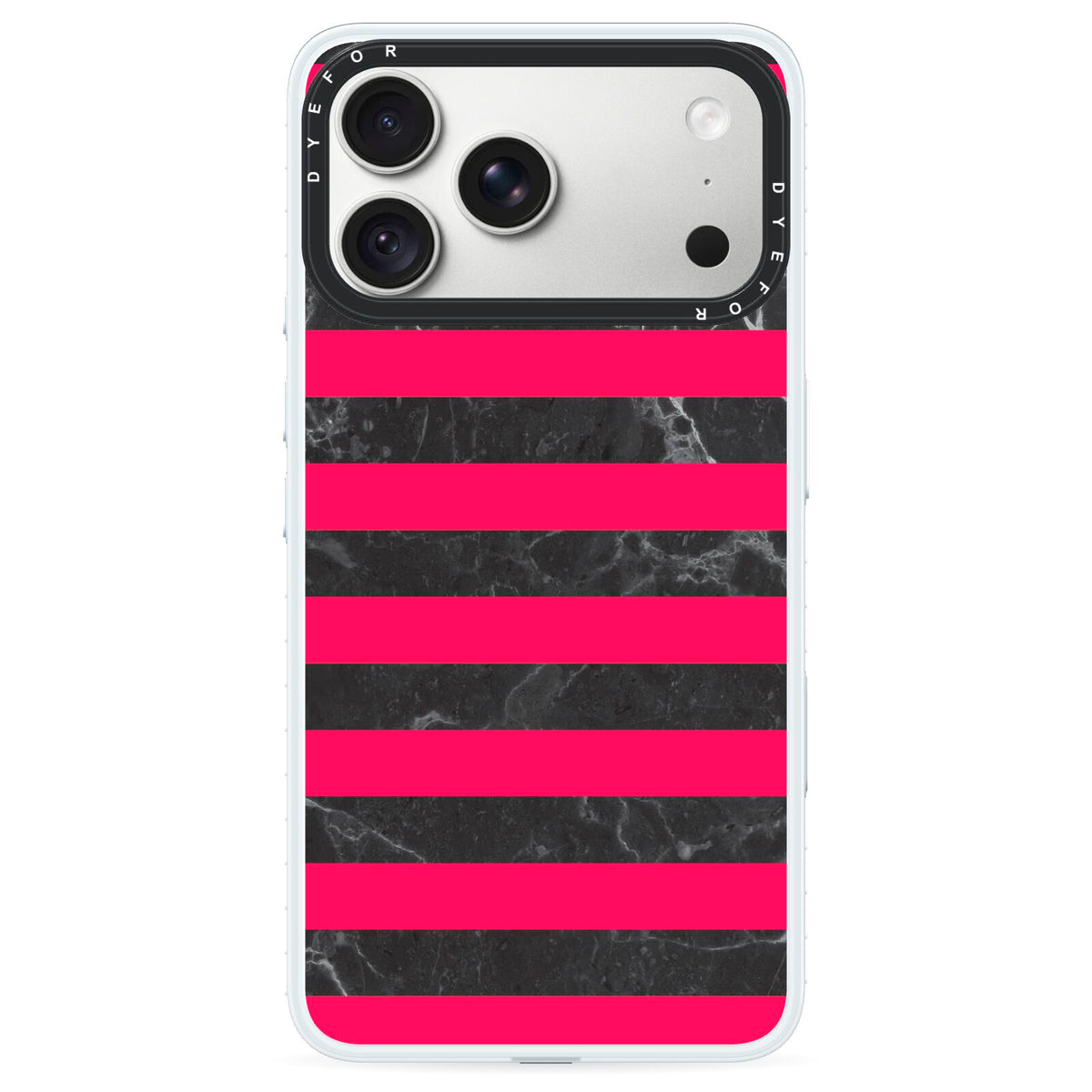 Marble Black Hot Pink iPhone 18 Pro Black Impact Pre order Case on Silver phone