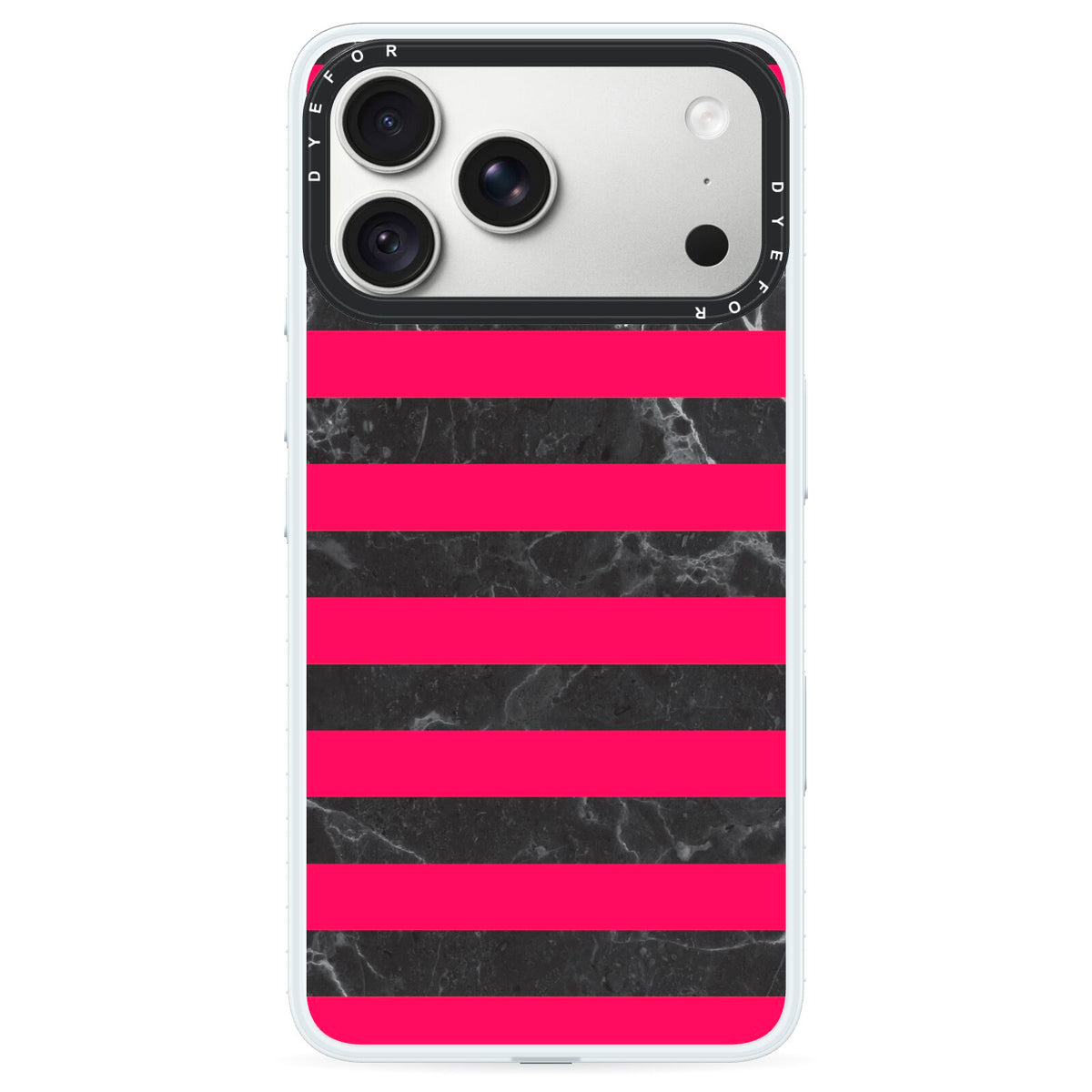 Marble Black Hot Pink iPhone 18 Pro Max Black Impact Pre order Case on Silver phone