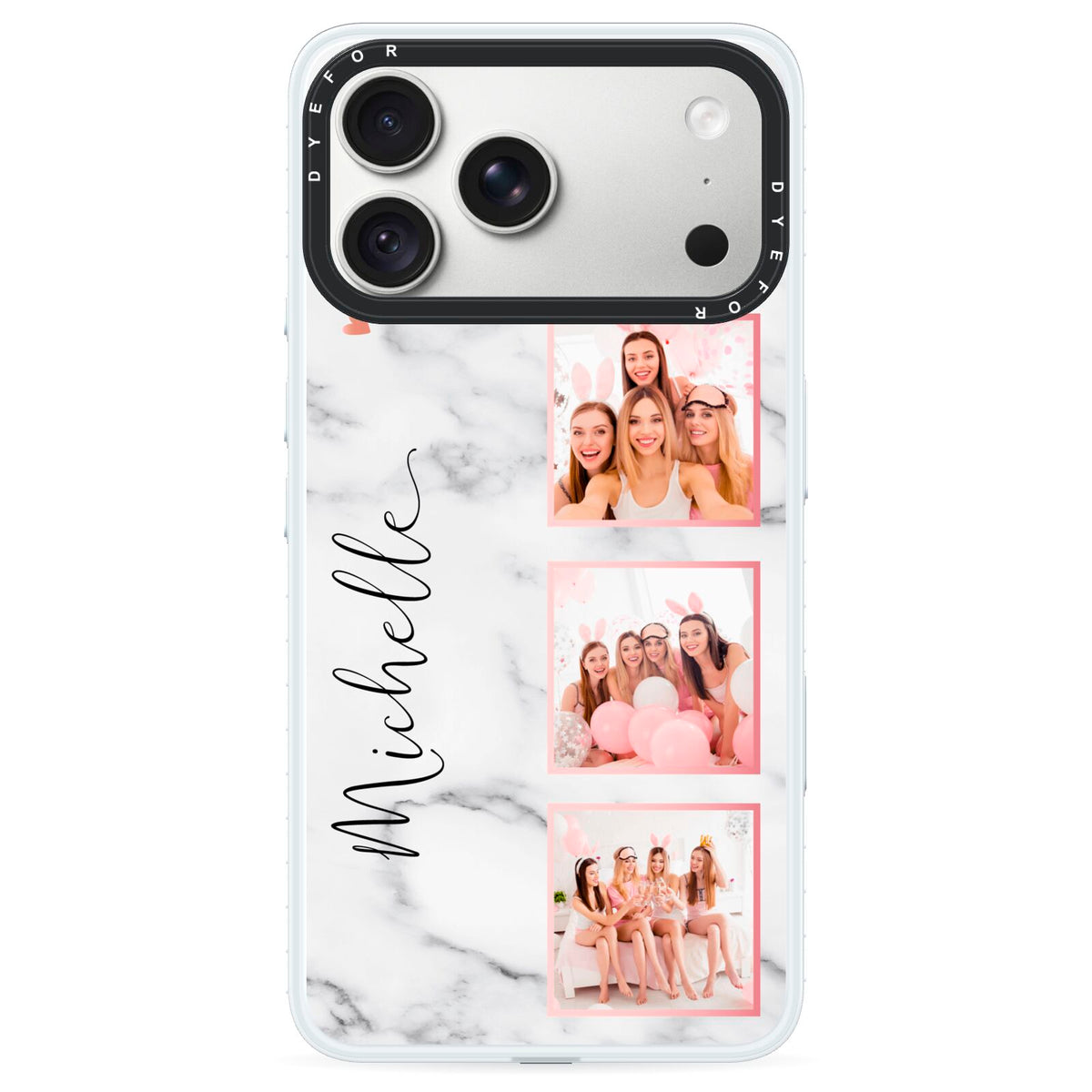 Marble Photo Strip Personalised iPhone 18 Pro Max Black Impact Pre order Case on Silver phone