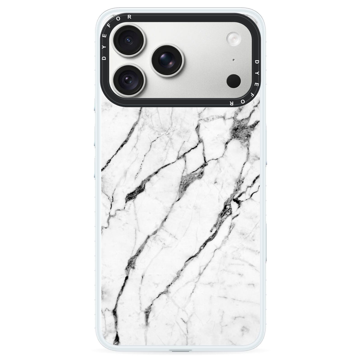 Marble White iPhone 18 Pro Max Black Impact Pre order Case on Silver phone