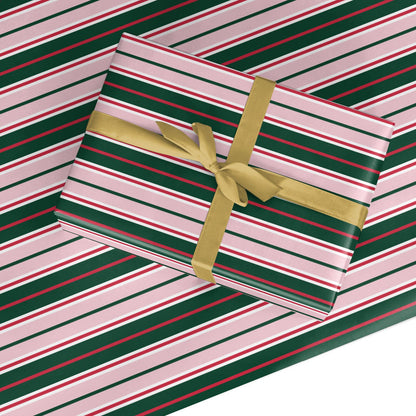 Merry Evergreen Stripe Custom Wrapping Paper