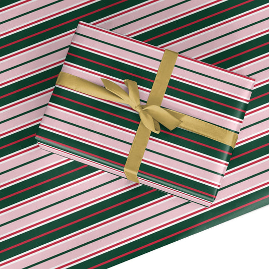 Merry Evergreen Stripe Custom Wrapping Paper