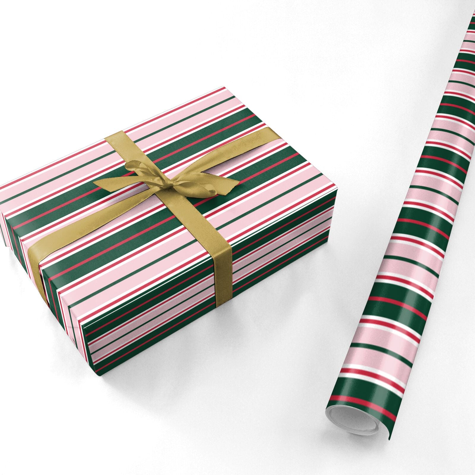 Merry Evergreen Stripe Personalised Wrapping Paper