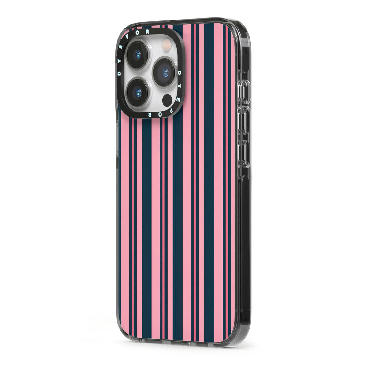 Midnight Candy iPhone 13 Pro Black Impact Case Side Angle on Silver phone