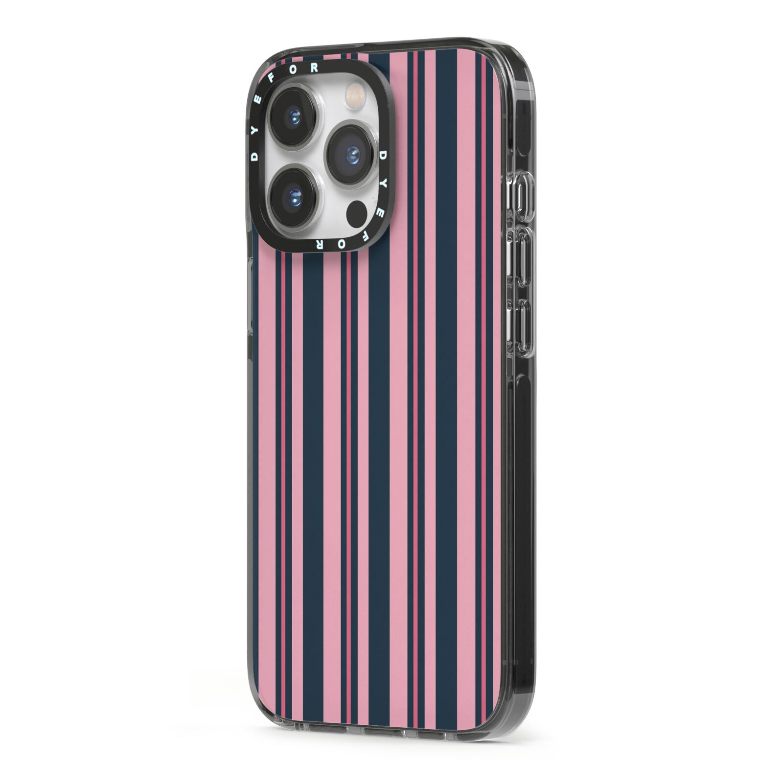 Midnight Candy iPhone 13 Pro Black Impact Case Side Angle on Silver phone