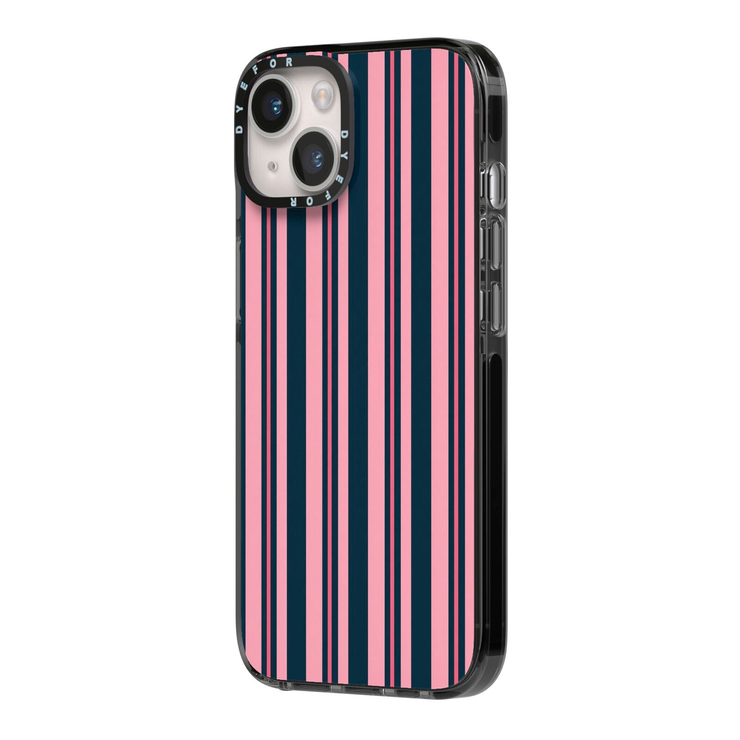 Midnight Candy iPhone 14 Black Impact Case Side Angle on Silver phone