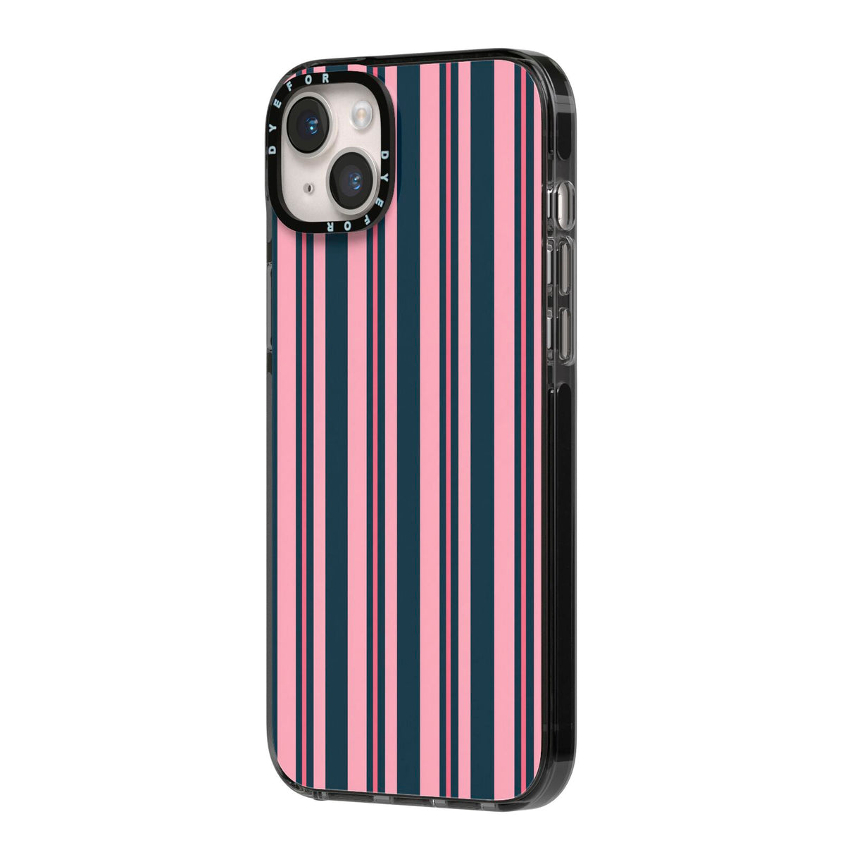 Midnight Candy iPhone 14 Plus Black Impact Case Side Angle on Silver phone
