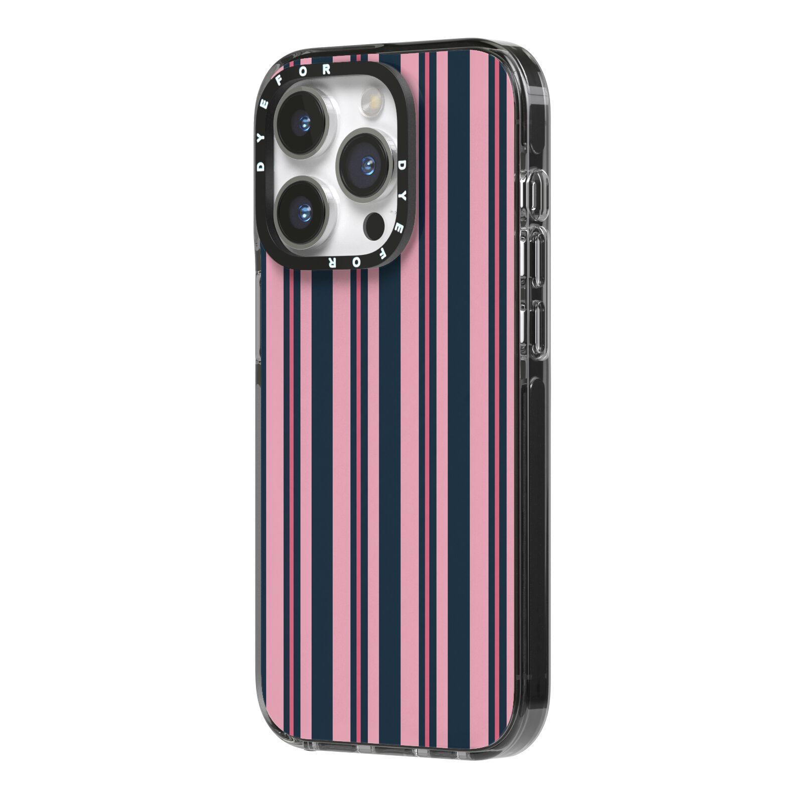 Midnight Candy iPhone 14 Pro Black Impact Case Side Angle on Silver phone